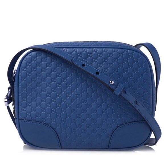 Gucci Handbags - Gorgeous Gucci Microguccima Leather Messenger Bag in Blue Leather